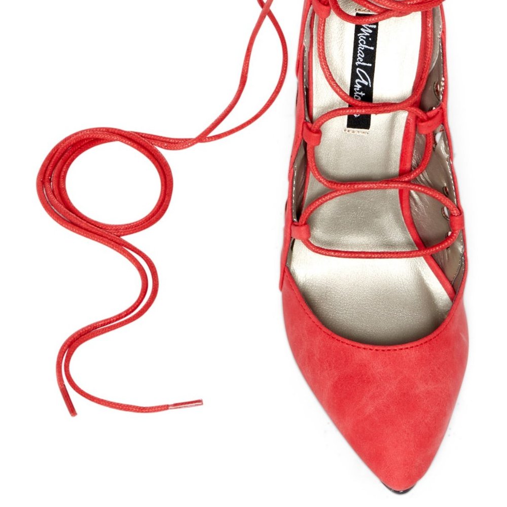 Michael Antonio NEW Heel Lace Up Gladiator Strappy Stiletto Pumps Sexy RED Women - Picture 4 of 12
